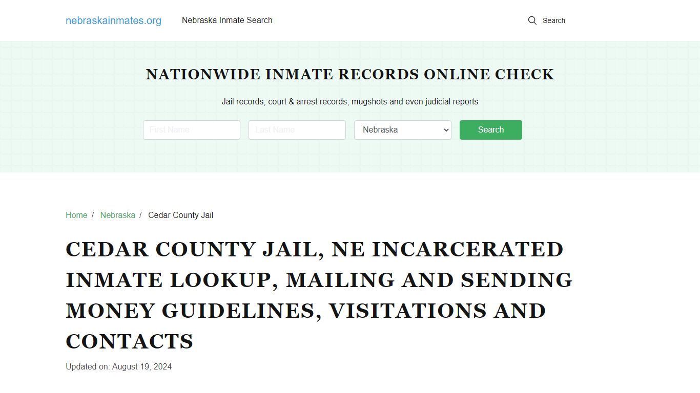 Cedar County Jail, NE: Offender Locator, Visitation & Contact Info