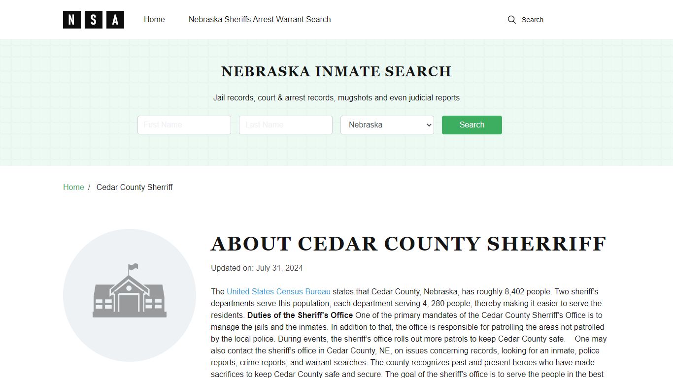 Cedar County Sherriff, Nebraska and County Jail Information