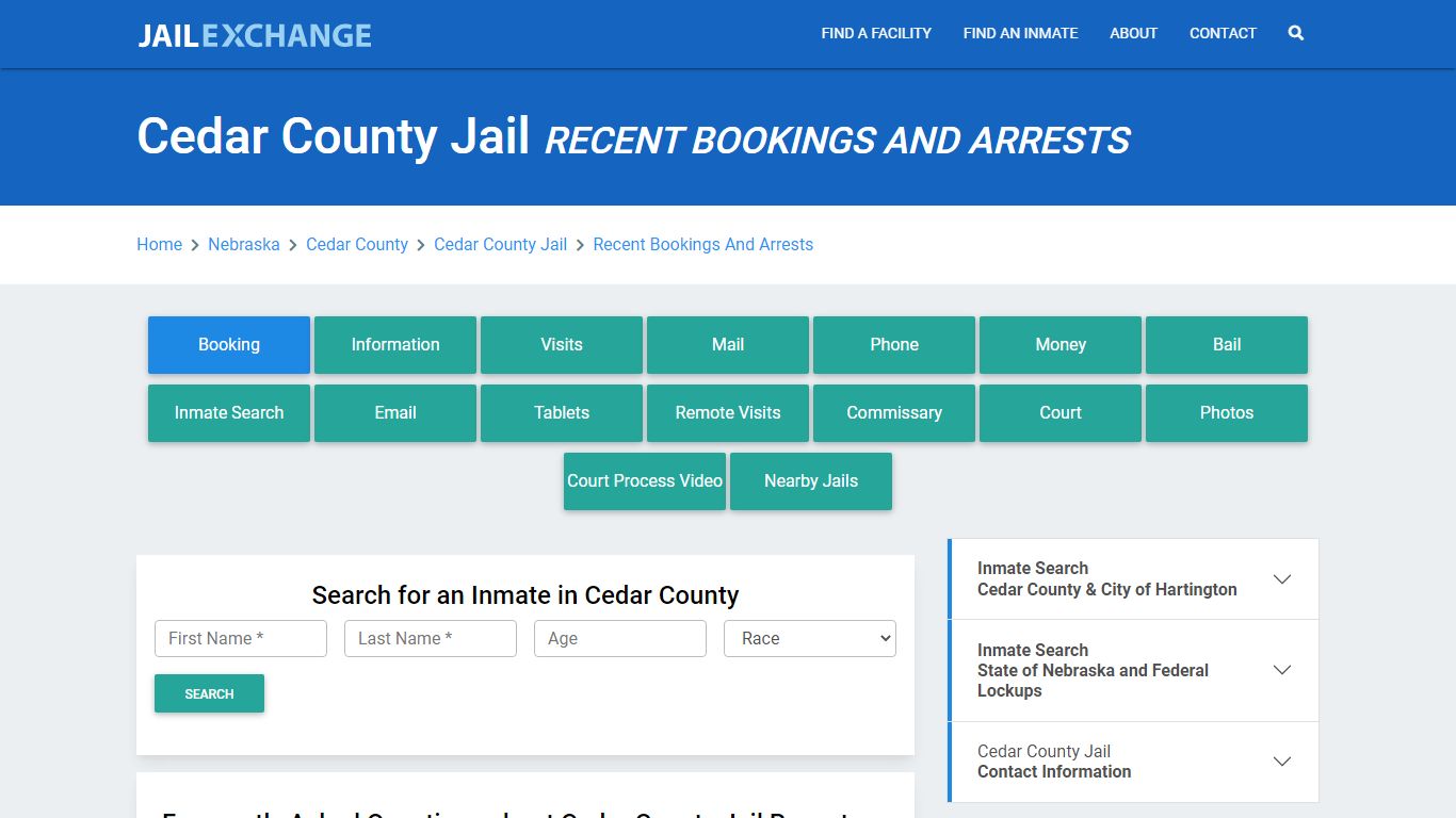 Cedar County Jail & Sheriff NE Recent Arrests and Bookings