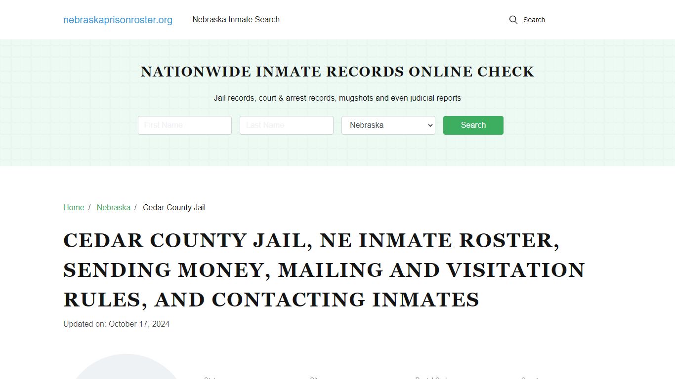 Cedar County Jail, NE: Offender Search, Visitations, Contact Info